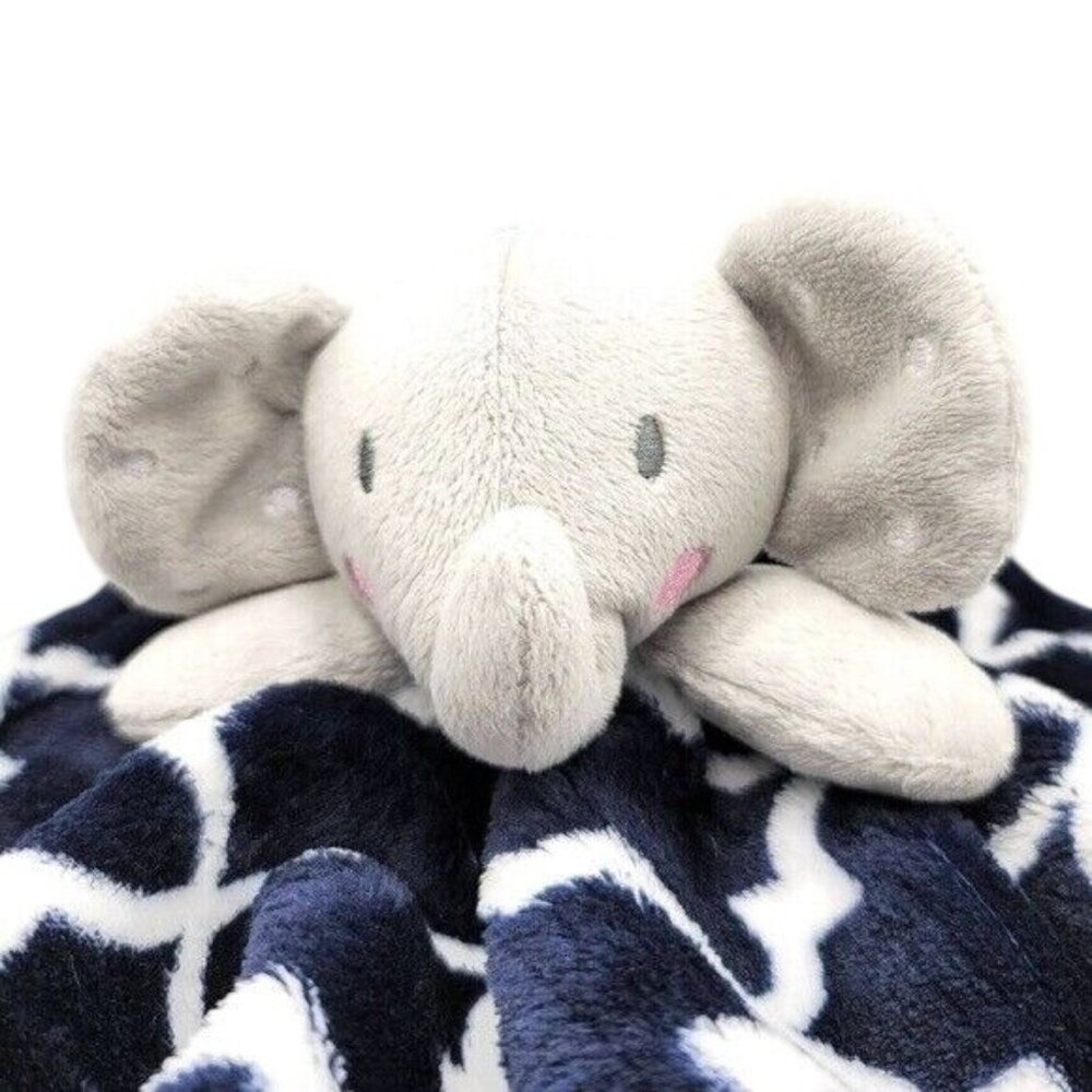 INF Inc Lovey Plush Blue 12" Dots On Ears Security Soother Gray Elephant Trellis